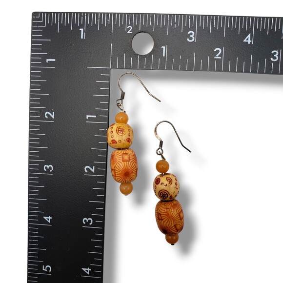 African Sese Wood Bead Dangle Drop Hook Earrings Boho Lightweight - Picture 6 of 6